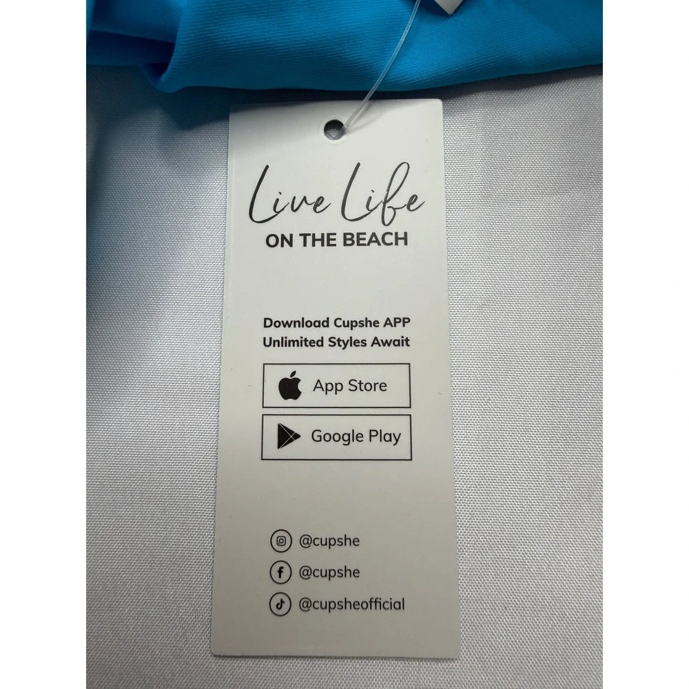Cupshe Bright Blue Ruffle Sleeve Tankini Set High Waisted Ruched Swimsuit L